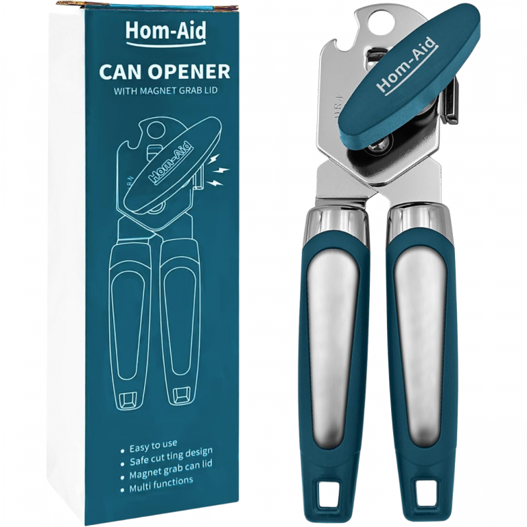 Hom-Aid Manual Can Opener with Magnet: Smooth Edge & Multifunctional