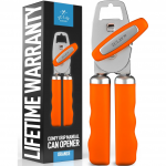 Zulay Kitchen Heavy-Duty Stainless Steel Can Opener w/ Bottle Opener - Soft Grip, Orange