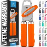Zulay Kitchen Heavy-Duty Stainless Steel Can Opener w/ Bottle Opener - Soft Grip, Orange